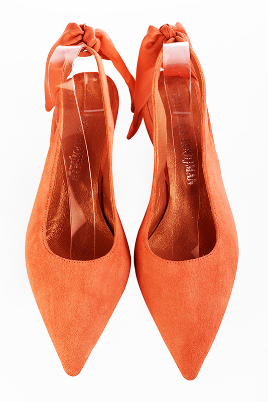 Clementine orange women's slingback shoes. Pointed toe. Medium slim heel. Top view - Florence KOOIJMAN